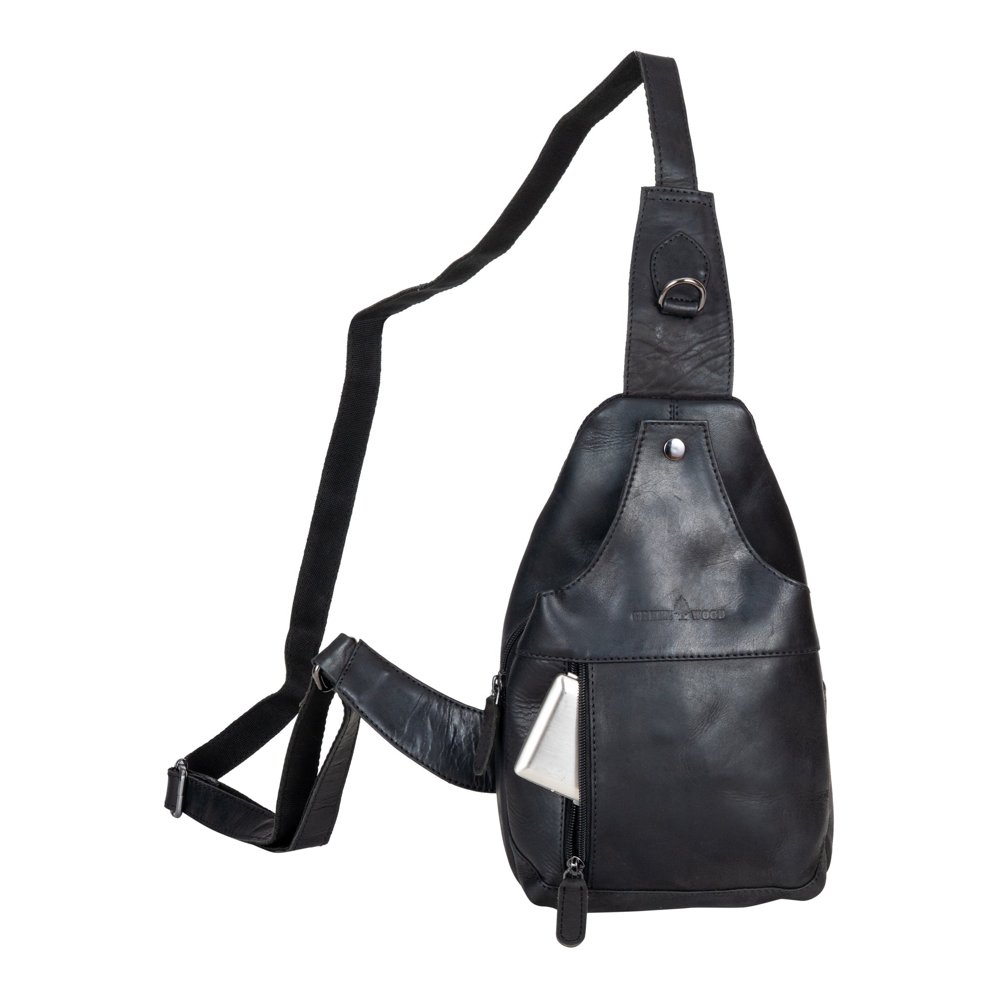 Greenwood Leather “Ranger” Sling Bag in Sandal – Genuine Distressed Leather Crossbody Chest Bag for Travel & Everyday Use, Black