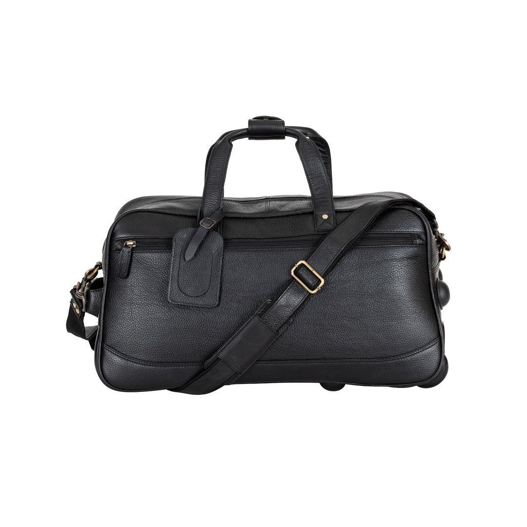 Leather Wheeled Duffel Bag Boston - Black - Greenwood Leather