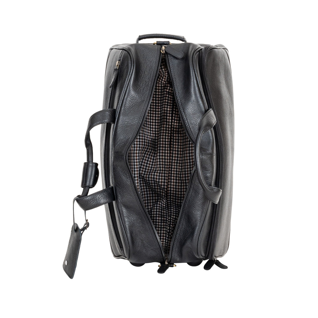 Leather Wheeled Duffel Bag Boston - Black - Greenwood Leather