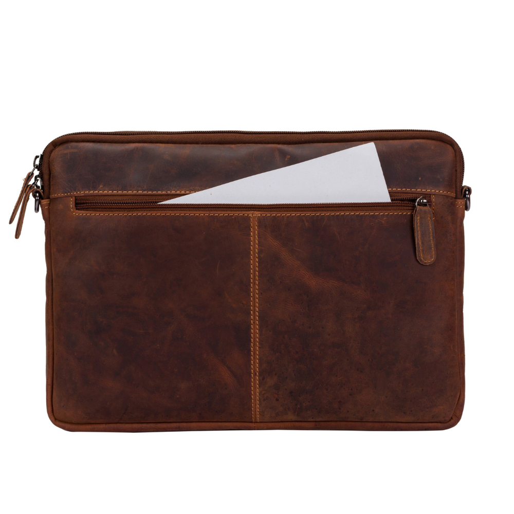 Leather Laptop Sleeve - MacBook Pro 15 / 16 inch sleeve with Strap - Sandal - Greenwood Leather