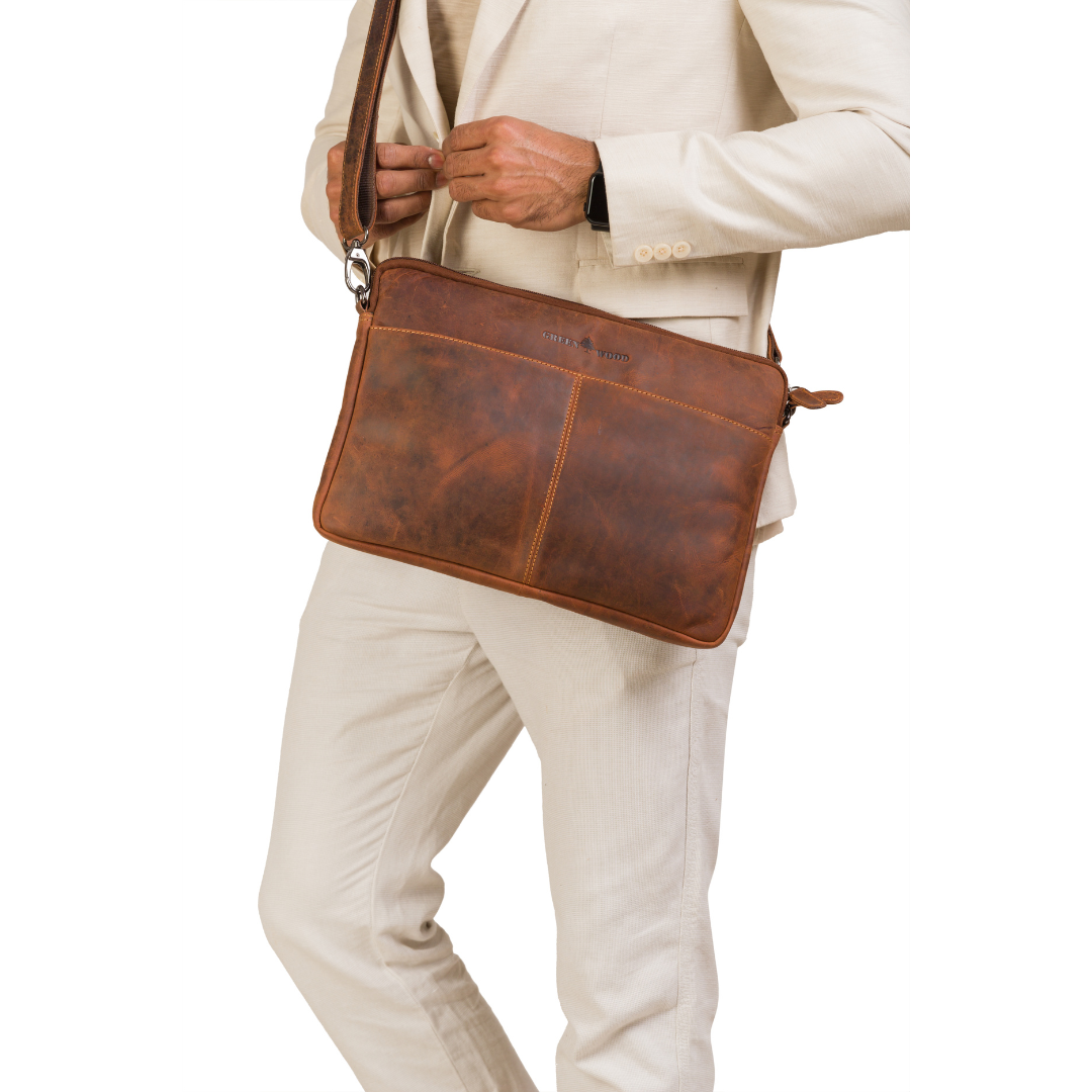 Leather Laptop Sleeve - MacBook Pro 15 / 16 inch sleeve with Strap - Sandal - Greenwood Leather