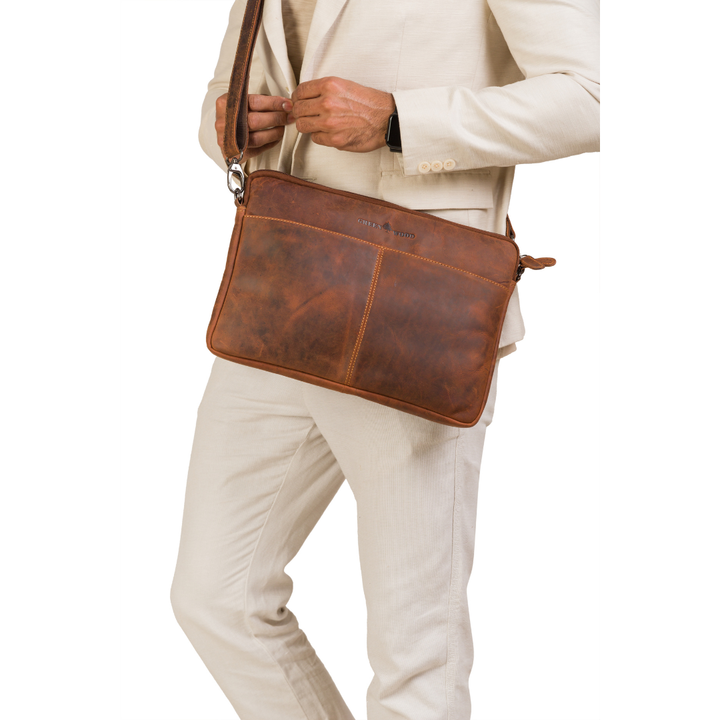 Leather Laptop Sleeve - MacBook Pro 15 / 16 inch sleeve with Strap - Sandal - Greenwood Leather