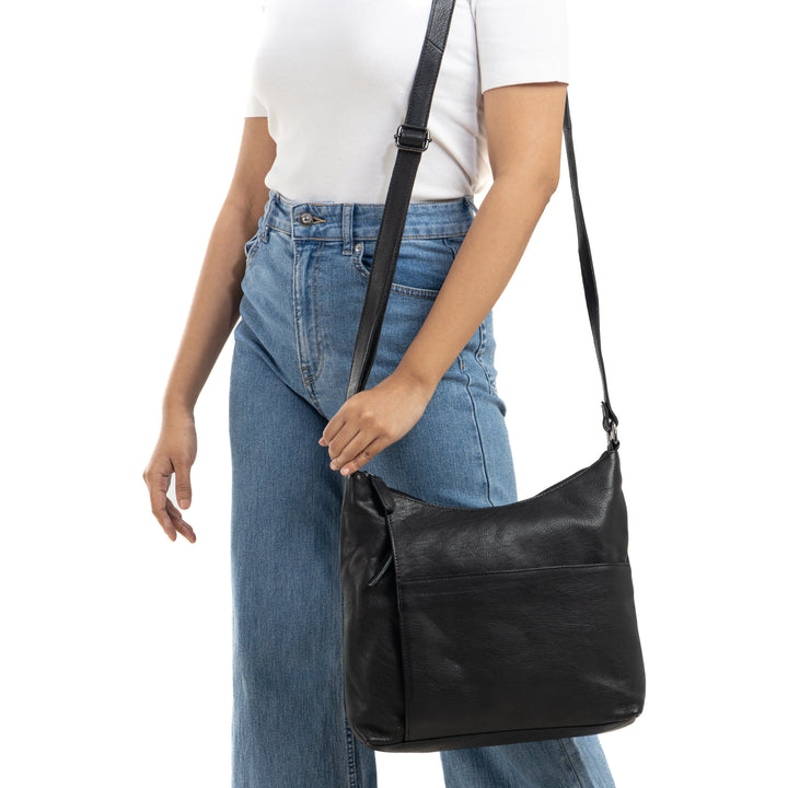 Ladies Shoulder Bag Layla - Black - Greenwood Leather