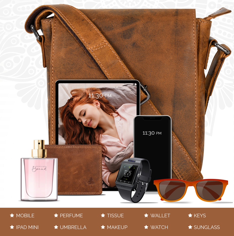 Leather Shoulder Bag Luna - Camel
