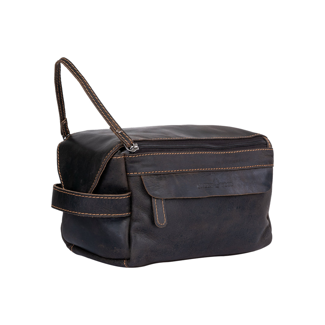 Leather Travel Wash Bag Calgary Brown - Greenwood Leather