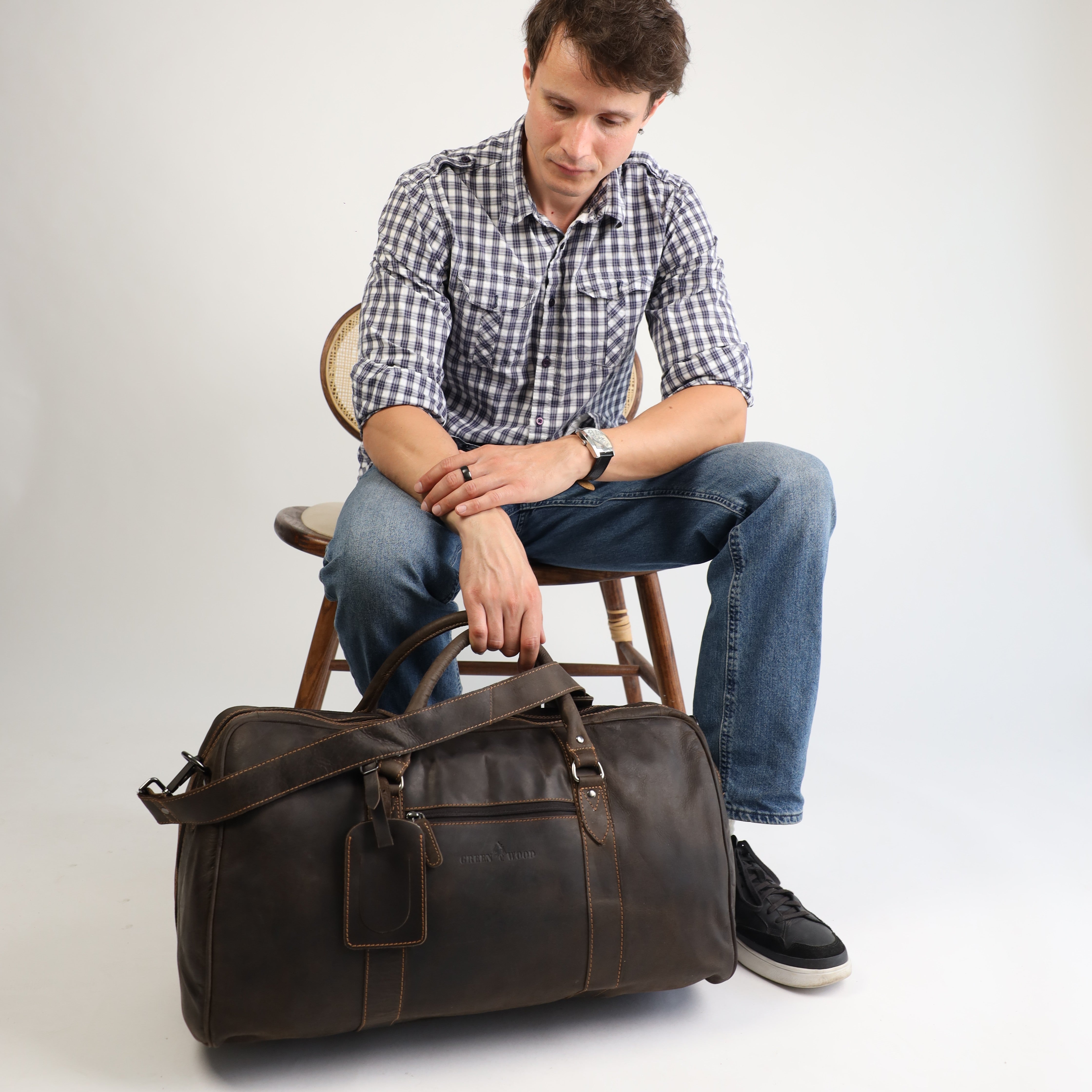 Leather Weekend Travel Bag Victoria - Brown