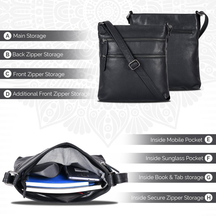 Leather Crossbody Purse Ottawa - Black