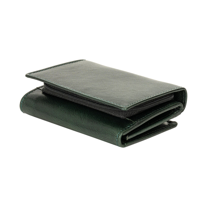 Leather Small Zip Wallet Viola Bottle Green - Greenwood Leather