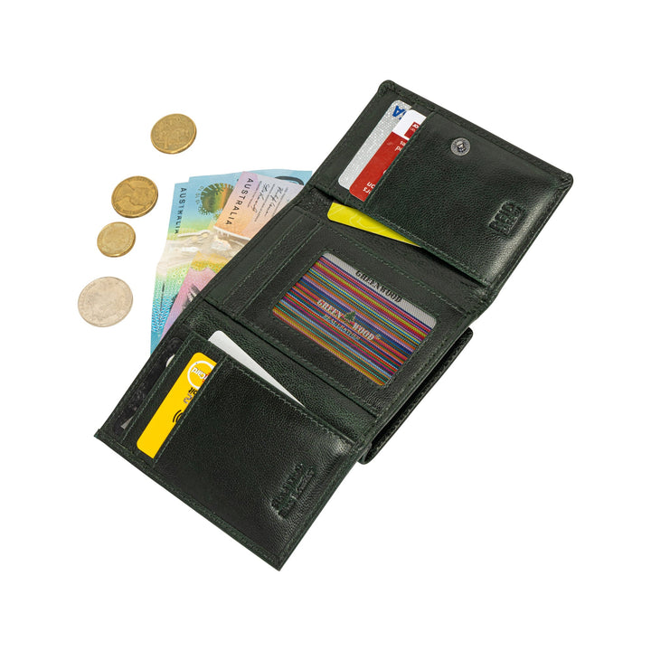 Leather Small Zip Wallet Viola Bottle Green - Greenwood Leather