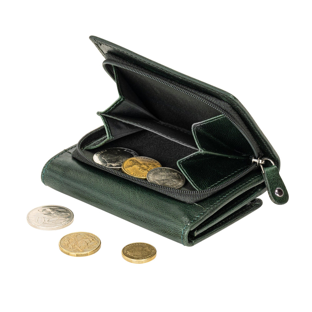 Leather Small Zip Wallet Viola Bottle Green - Greenwood Leather