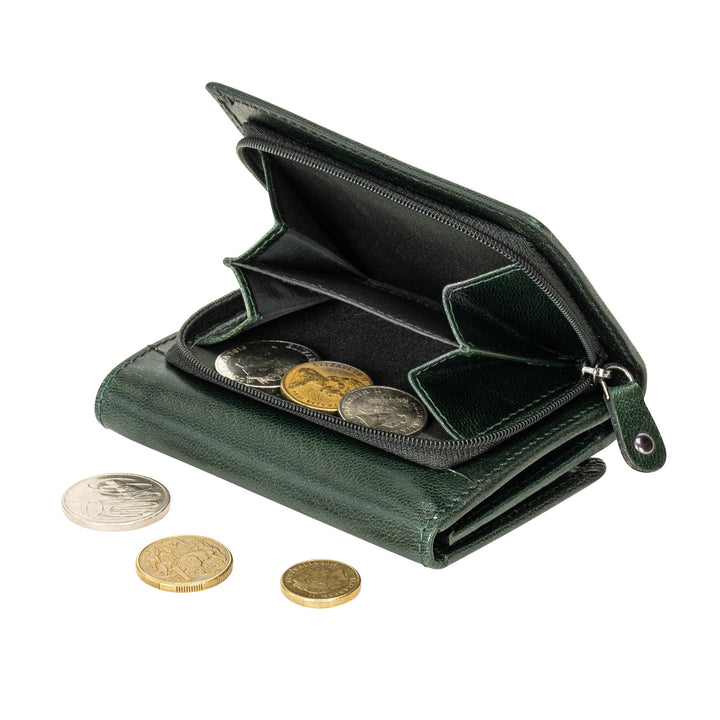 Leather Small Zip Wallet Viola Bottle Green - Greenwood Leather