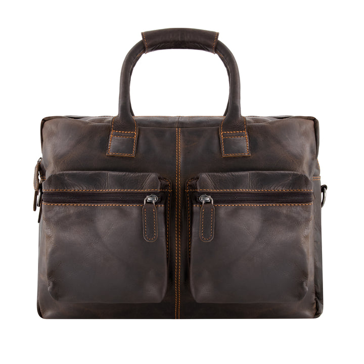 Leather Laptop Bag Brown Peter - Greenwood Leather