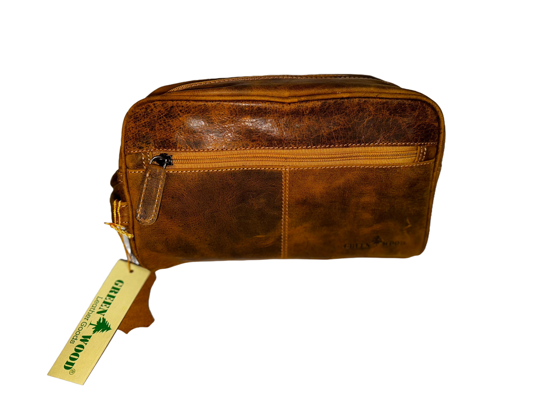 Leather Toiletry Bag Camel - Banff - Greenwood Leather