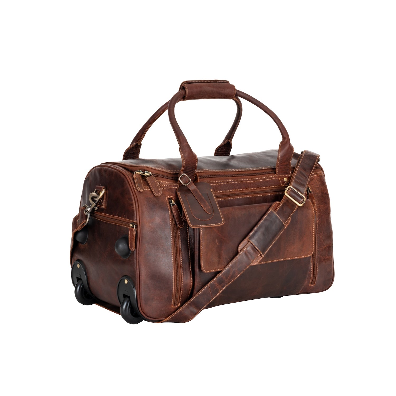 Greenwood “Pathfinder” Leather Wheeled Duffel/Travel Bag– Sandal