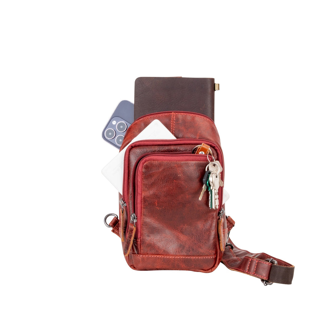 Leather Sling Bag Red- Waxy Ajax