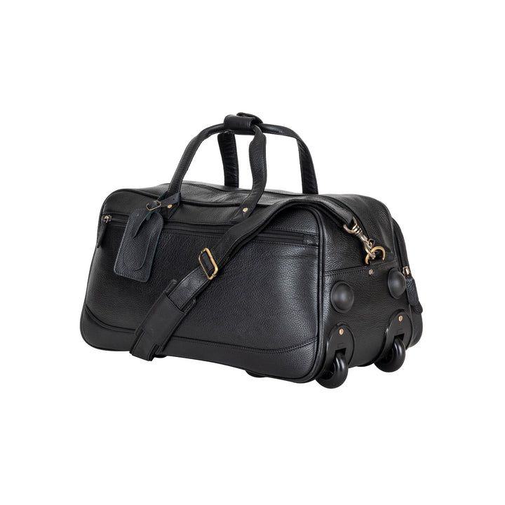 Leather Wheeled Duffel Bag Boston - Black - Greenwood Leather