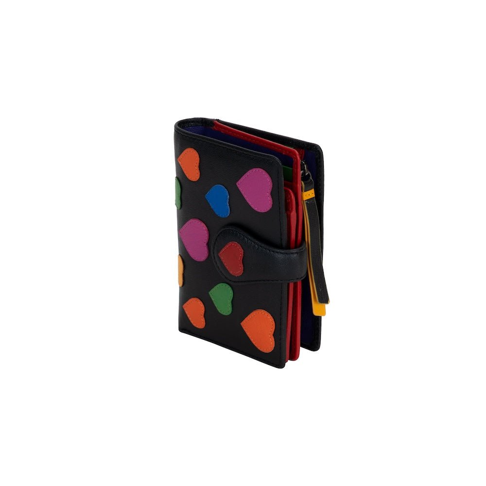 Hearts Delight RFID Leather Wallet for Women – Multicolor Heart Design, Compact Zip Wallet