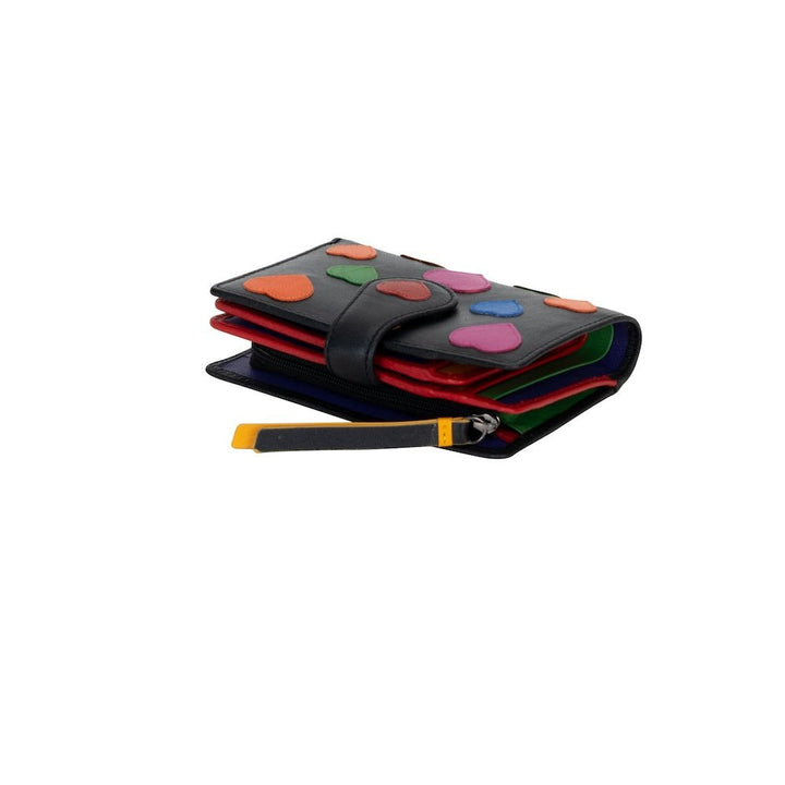 Hearts Delight RFID Leather Wallet for Women – Multicolor Heart Design, Compact Zip Wallet