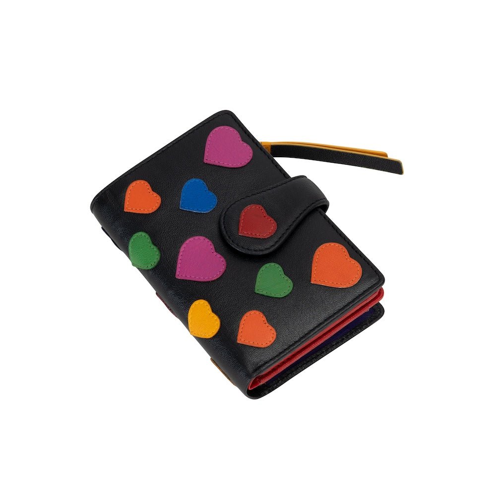 Hearts Delight RFID Leather Wallet for Women – Multicolor Heart Design, Compact Zip Wallet