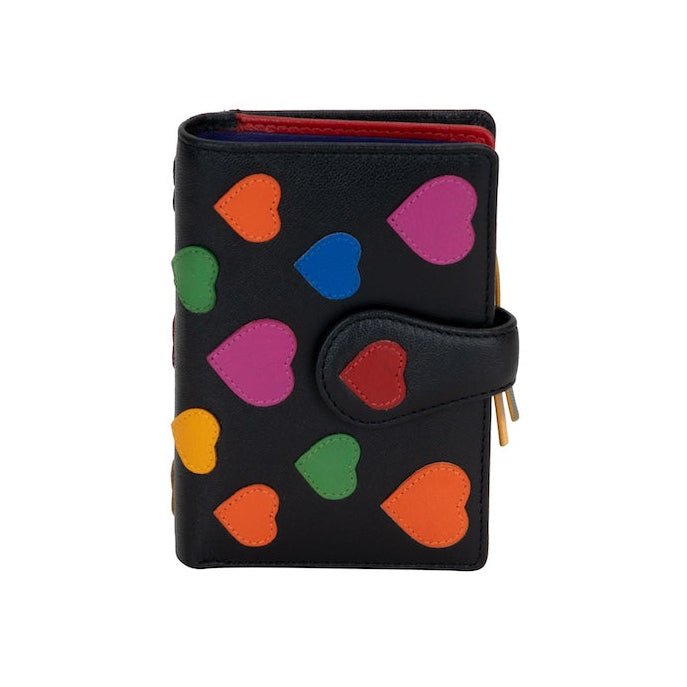 Hearts Delight RFID Leather Wallet for Women – Multicolor Heart Design, Compact Zip Wallet