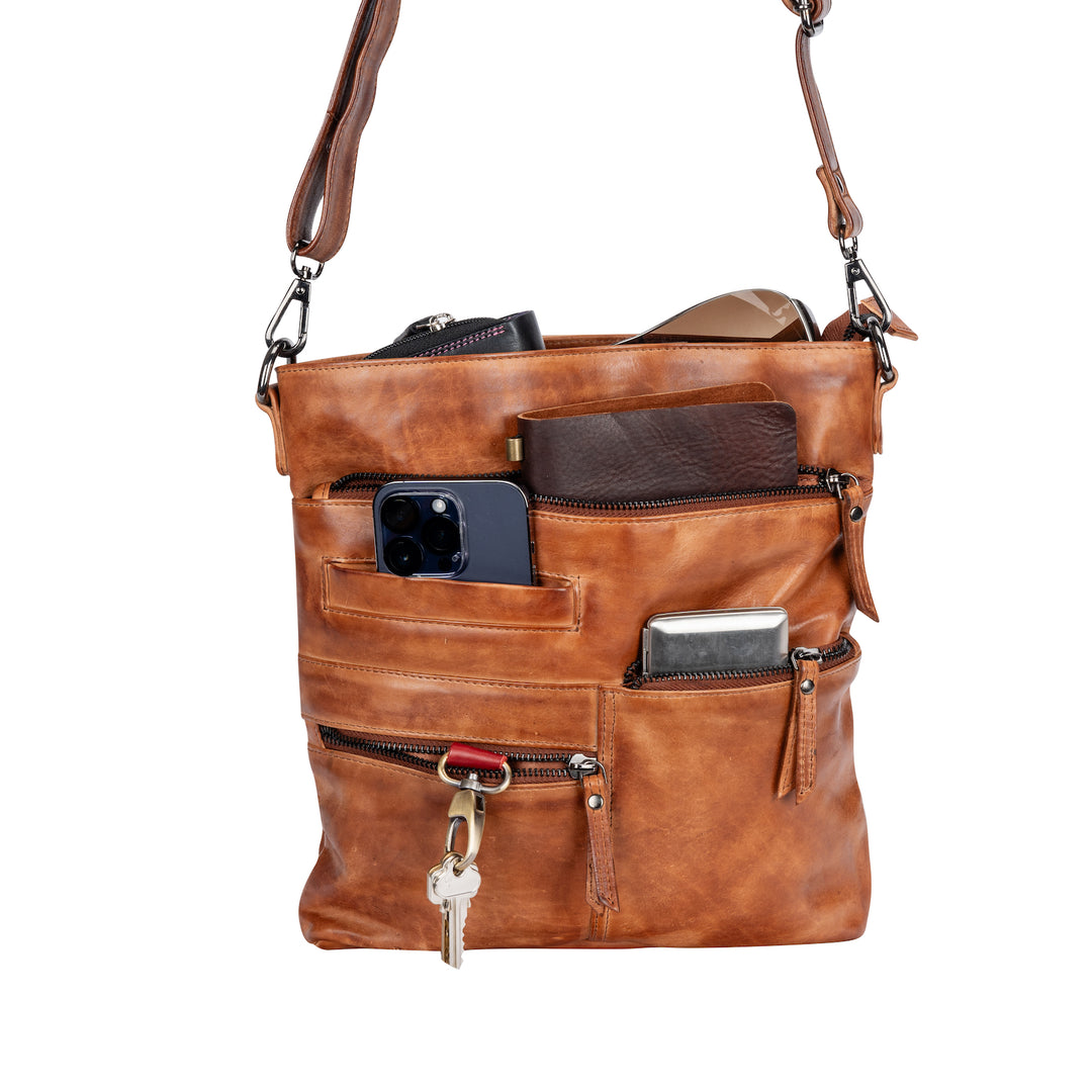 Leather Shoulder Bag Liane -  Cognac