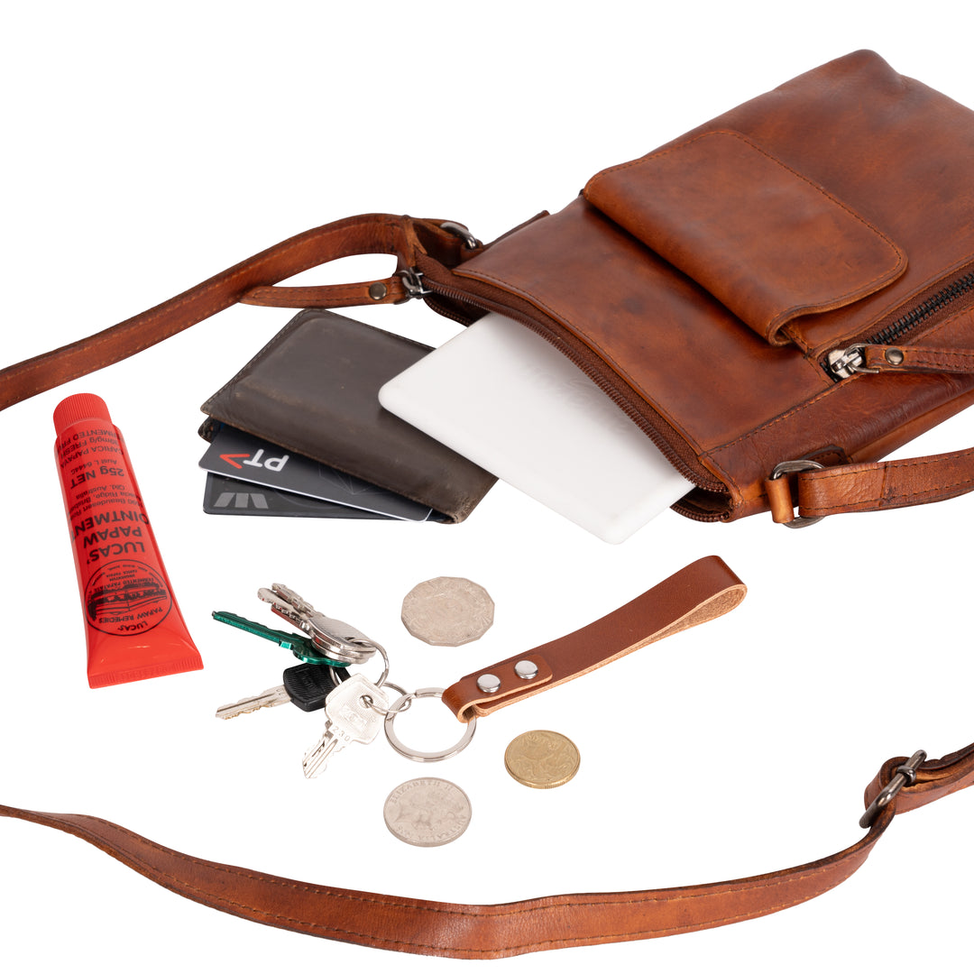 Leather Shoulder Bag Merlin Cognac - Greenwood Leather
