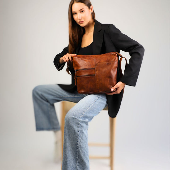 Leather Shoulder bag Bianca - Cognac - Greenwood Leather