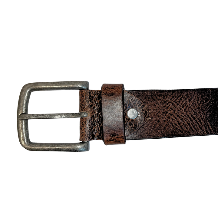 Leather Brown Belt with Vintage Silver Buckle Jeans - L - Greenwood Leather