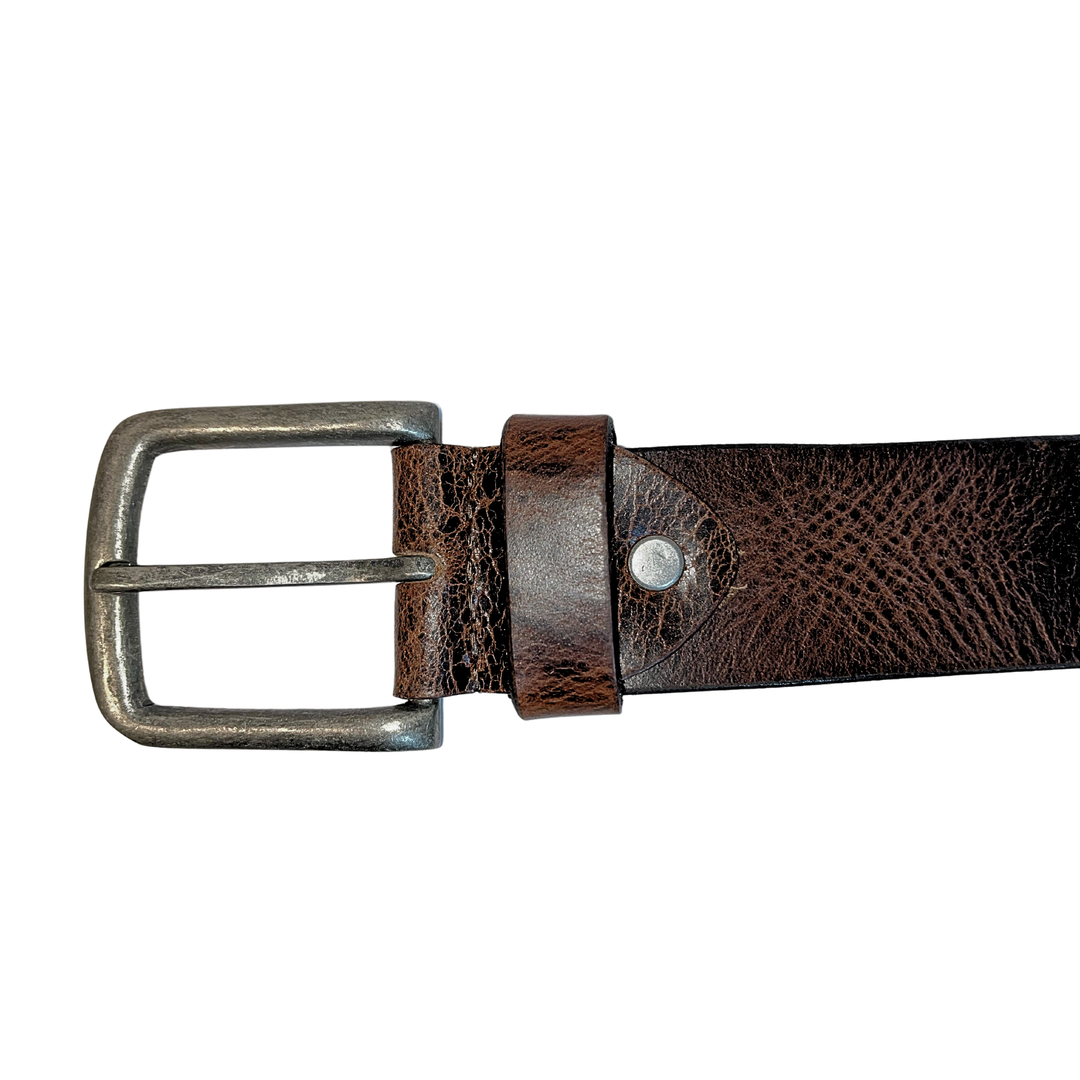 Leather Brown Belt with Vintage Silver Buckle - L - Greenwood Leather