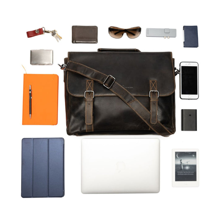 Leather Laptop Bag Portland Brown - Greenwood Leather