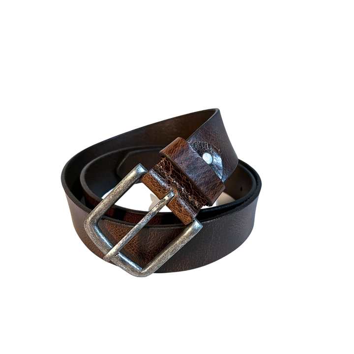 Leather Brown Belt with Vintage Silver Buckle - L - Greenwood Leather