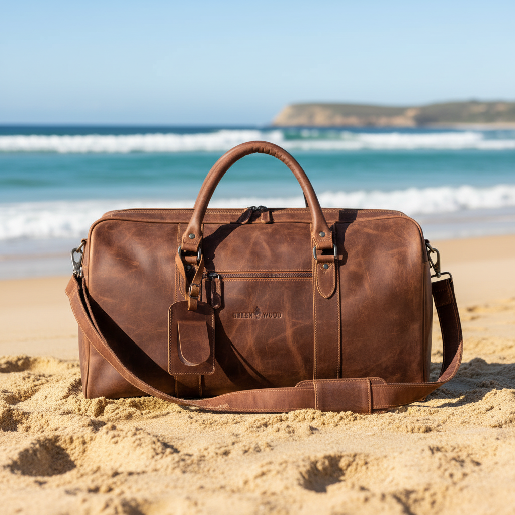 Leather Overnight Travel Bag Victoria - Sandal Leather Overnight Travel Bag Victoria - Sandal
