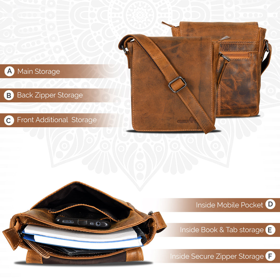 Leather Shoulder Bag Luna - Camel - Greenwood Leather