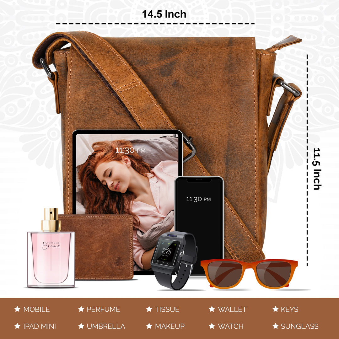 Leather Shoulder Bag Luna - Camel - Greenwood Leather