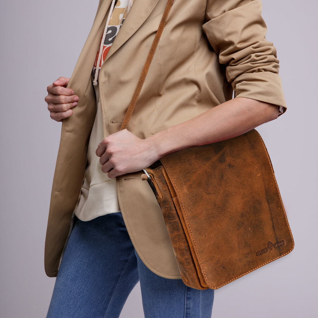 Leather Shoulder Bag Luna - Camel - Greenwood Leather