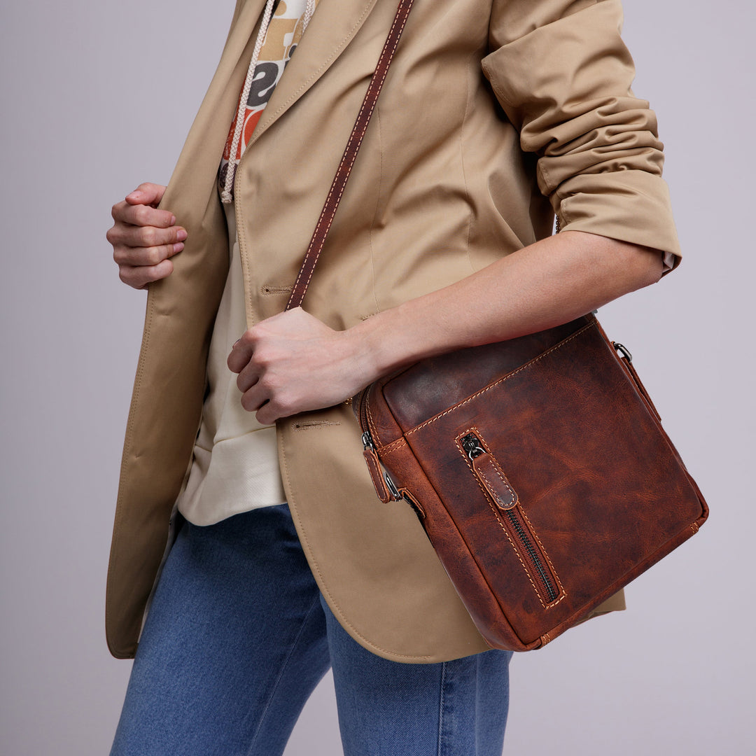 Leather Shoulder bag Dallas - Unisex- Camel - Greenwood Leather