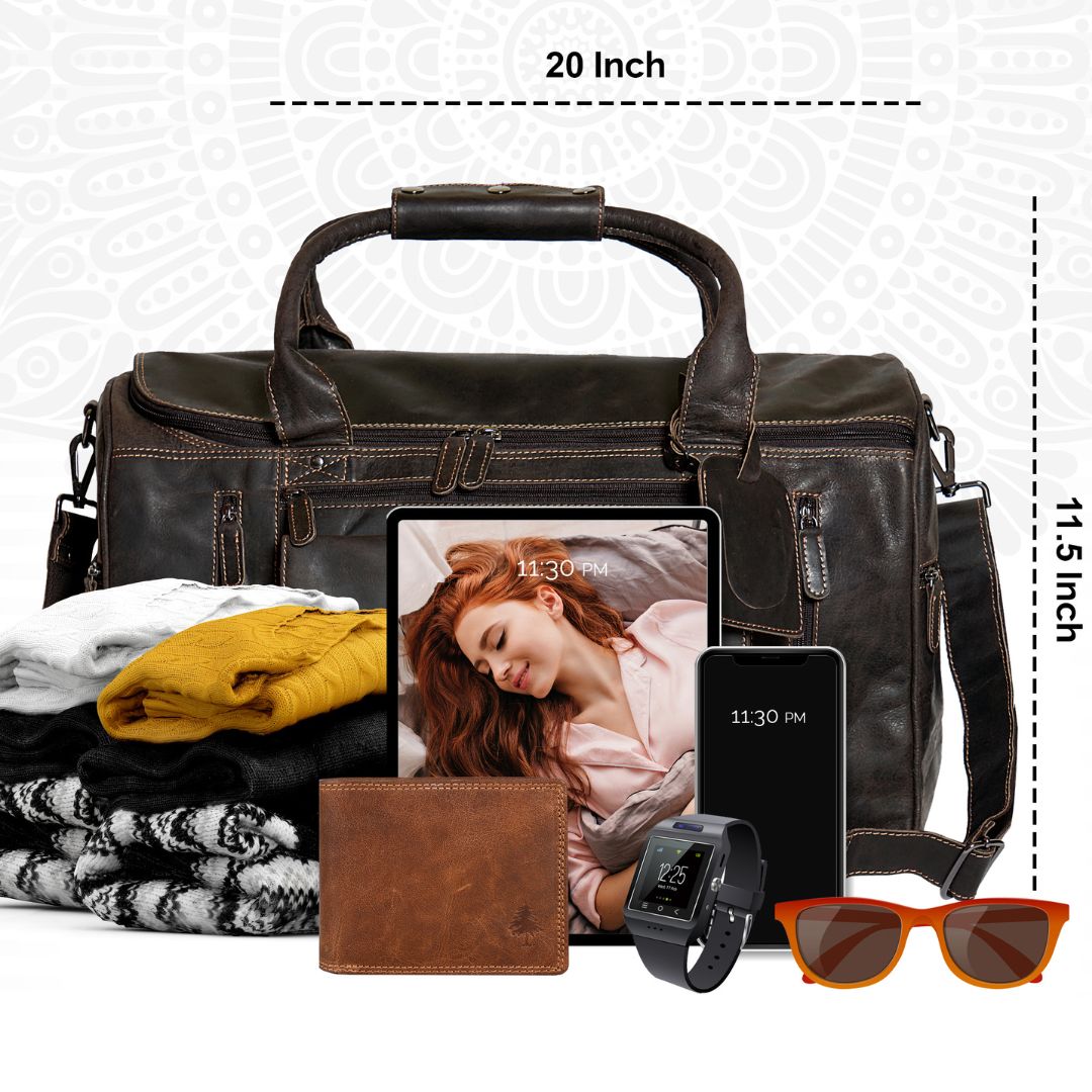 Leather Travel Bag Large Brown Regina - Vintage Look - Greenwood Leather