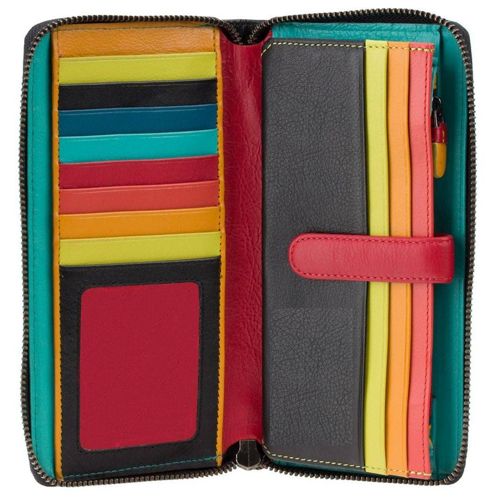 Leather Women Wallet Black Multi - Burano - Greenwood Leather